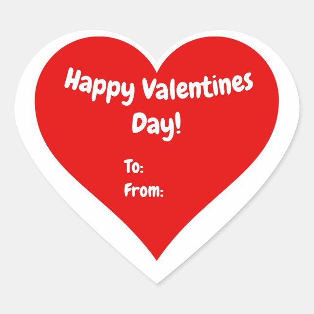 Cute Personalized Valentines Day Red & White Heart Sticker (Front)