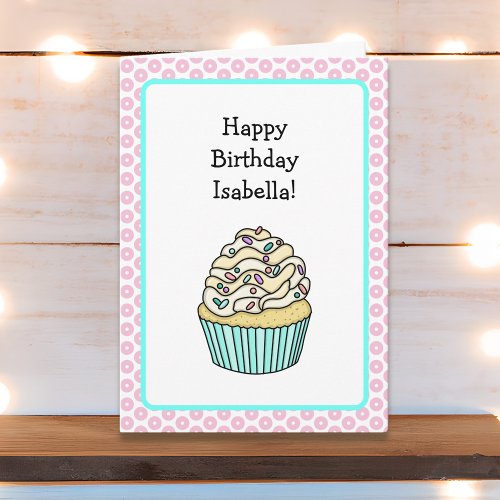Cute Personalized Vanilla Cupcake Birthday Card