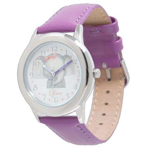 Cute Personalized Watercolor Baby Elephant Name  W Watch