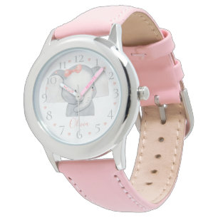 Cute Personalized Watercolor Baby Elephant Name Watch