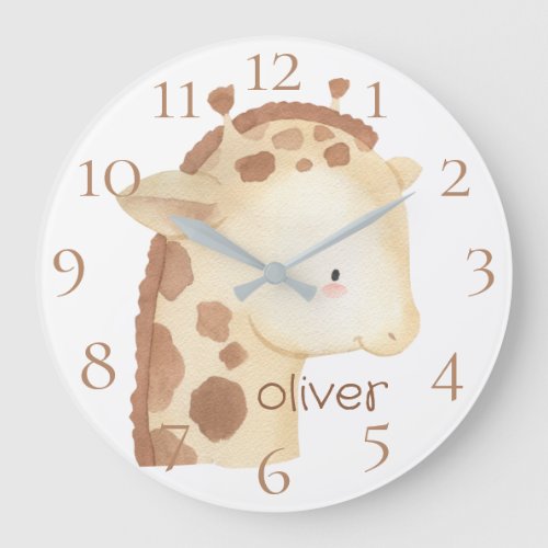 Cute Personalized Watercolor Baby Giraffe Name  Large Clock