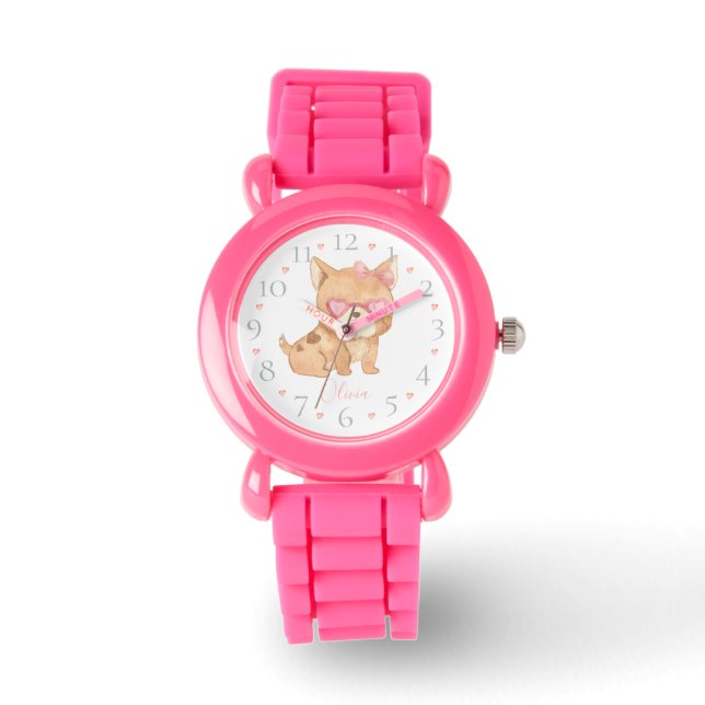 Cute Personalized Watercolor Dog with Sunglasses Watch (Front)