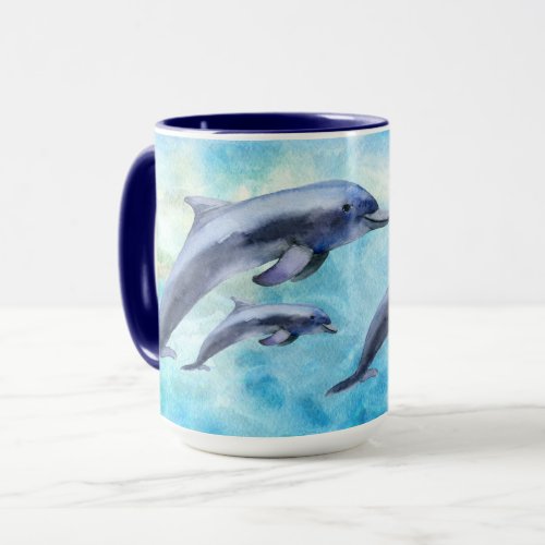 Cute Personalized Watercolor Dolphins Mug