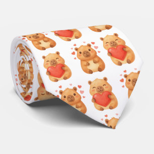 Cute Personalized Watercolor Hearts Capybara Neck Tie