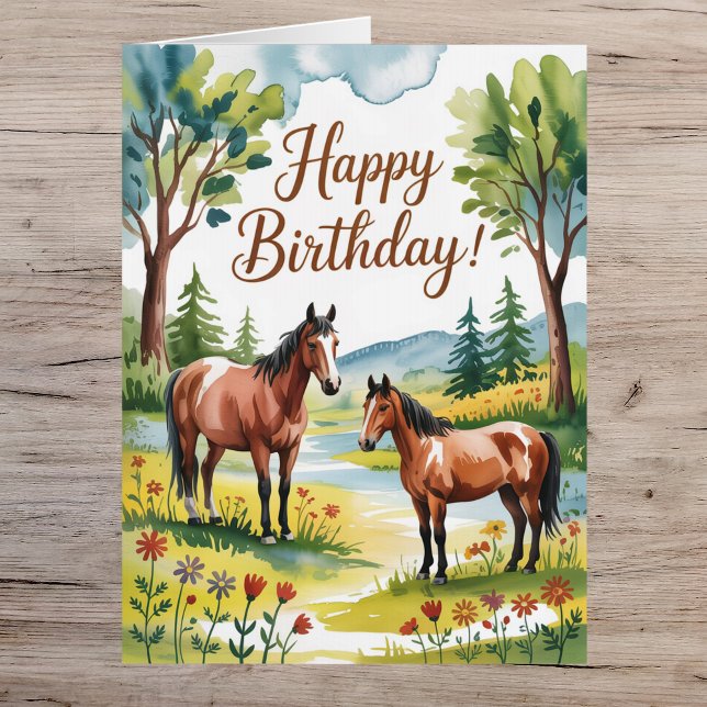 Cute Personalized Watercolor Horse Birthday Card (Creator Uploaded)