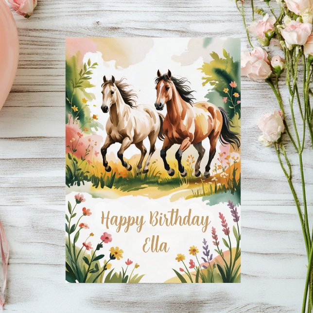 Cute Personalized Watercolor Horse Birthday Card (Creator Uploaded)
