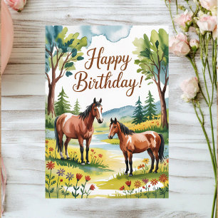 Cute Personalized Watercolor Horse Birthday Postcard