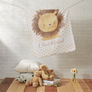 Cute Personalized Watercolor Lion Baby Name Baby Blanket
