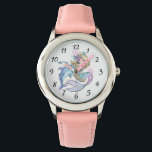 Cute Personalized Watercolor Mermaid Dolphin Watch<br><div class="desc">Add your child's name to this cute watercolor magical mermaid and dolphin. A perfect gift for birthday,  back to school,  or Christmas. Kid's watch. Choose your own watch band color.</div>