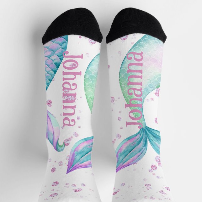 Cute Personalized Watercolor Mermaid Socks (Top)