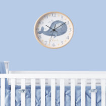 Cute Personalized Watercolor Nautical Blue Whale Clock
