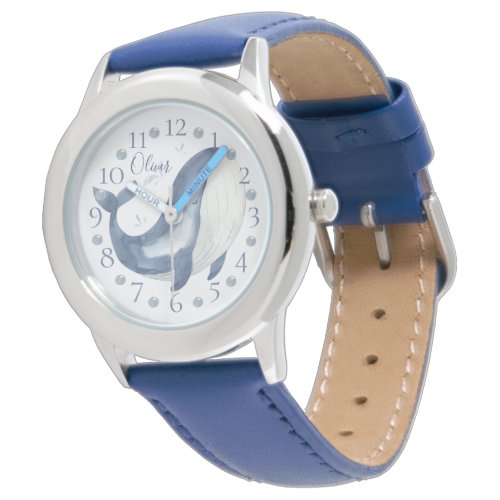 Cute Personalized Watercolor Nautical Blue Whale Watch