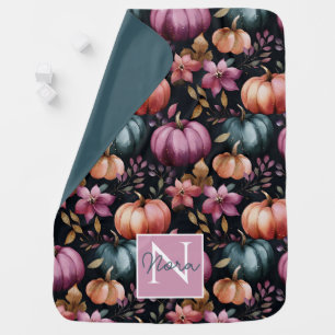 Cute Personalized Watercolor Pumpkin Fall Baby Blanket