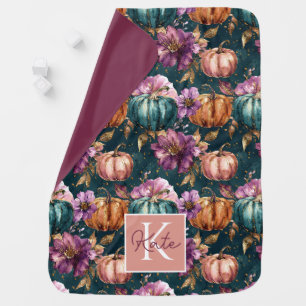 Cute Personalized Watercolor Pumpkin Fall Baby Blanket