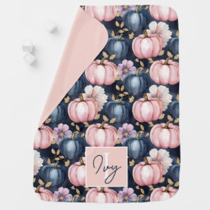 Cute Personalized Watercolor Pumpkin Fall Baby Blanket