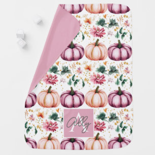 Cute Personalized Watercolor Pumpkin Fall Baby Blanket