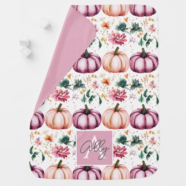 Cute Personalized Watercolor Pumpkin Fall Baby Blanket (In Situ)