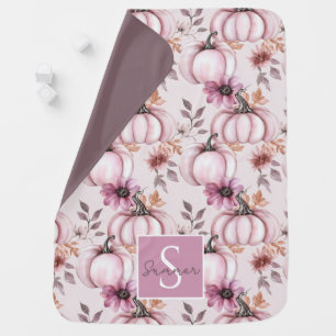 Cute Personalized Watercolor Pumpkin Fall Baby Blanket