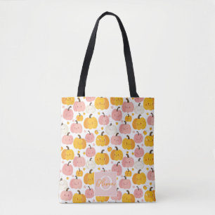 Cute Personalized Watercolor Pumpkin Fall Tote Bag