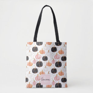 Cute Personalized Watercolor Pumpkin Fall Tote Bag