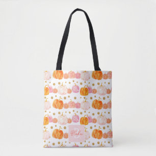 Cute Personalized Watercolor Pumpkin Fall Tote Bag
