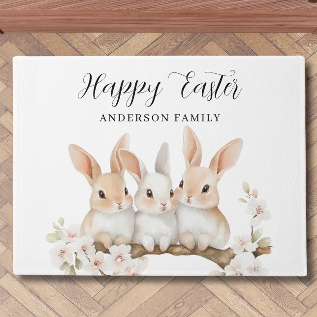 Cute Personalized Watercolor Rabbit Easter  Doormat (Creator Uploaded)