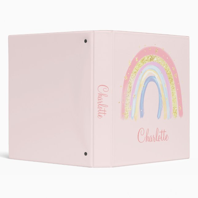 Cute Personalized Watercolor Rainbow  3 Ring Binde Binder (Background)