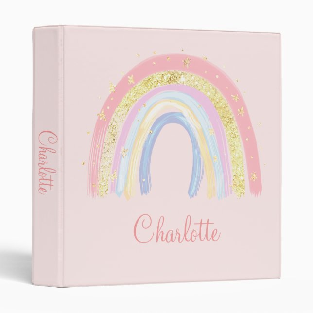 Cute Personalized Watercolor Rainbow  3 Ring Binder (Front/Spine)