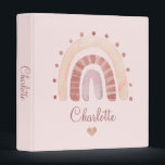 Cute Personalized Watercolor Rainbow Kid's Binder<br><div class="desc">Boho watercolor Rainbow with heart kid's binder,  with a whimsical script typeface. Cinnamon and pink,  with little pink heart. A back to school essential.</div>