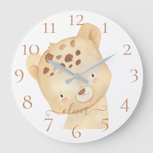 Cute Personalized Watercolor Teddy Bear   Large Clock