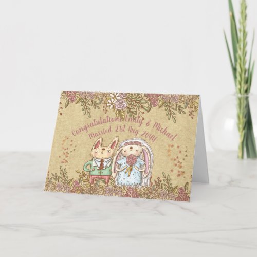 Cute Personalized Wedding Card Rabbit Bride Groom