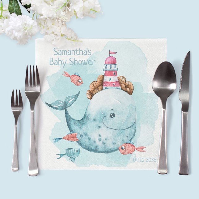 Cute Personalized Whale Baby Shower Napkins (Cute Personalized Whale Baby Shower Napkins
)