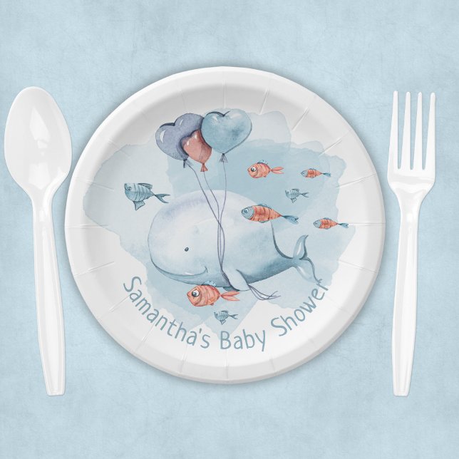 Cute Personalized Whale Baby Shower Paper Plates (Cute Personalized Whale Baby Shower Paper Plates
)