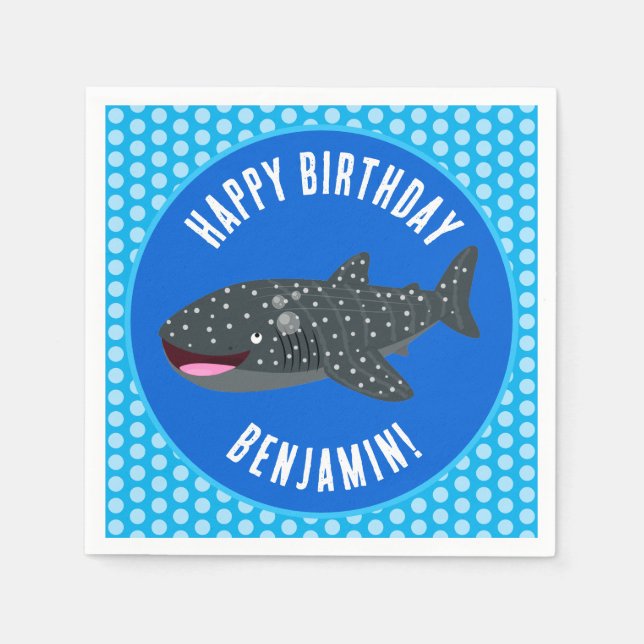Cute personalized whale shark happy birthday napkins (Front)