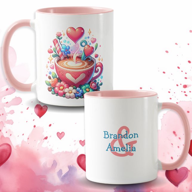 Cute Personalized Whimsical Coffee & Hearts Mug (Creator Uploaded)