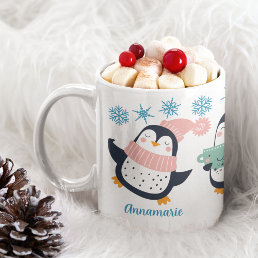 Cute Personalized Winter Penguin Snowflake Holiday Coffee Mug
