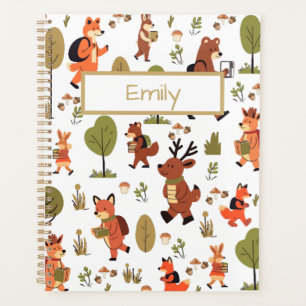 Cute Personalized Woodland Animals At School Planner