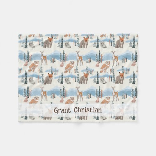 Cute Personalized woodland animals baby blanket 