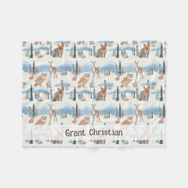 Cute Personalized woodland animals baby blanket  (Front (Horizontal))