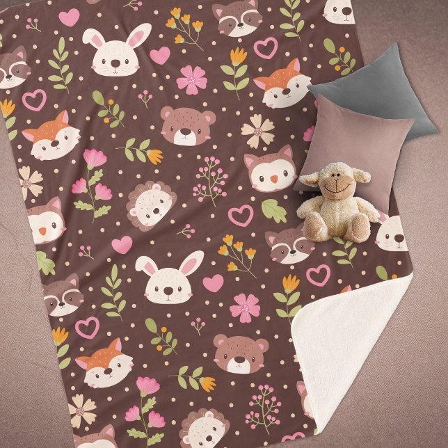 Cute Personalized Woodland Animals Pattern Kids Sherpa Blanket (Creator Uploaded)