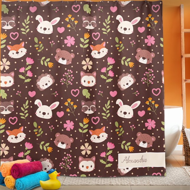 Cute Personalized Woodland Animals Pattern Shower Curtain (Creator Uploaded)