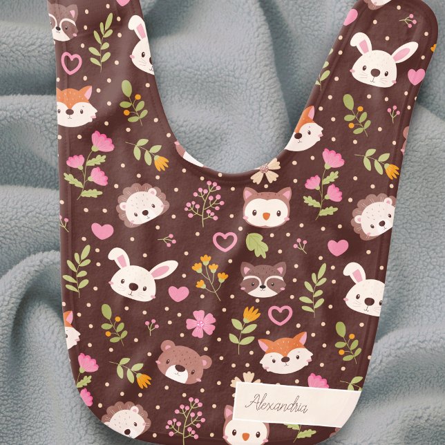 Cute Personalized Woodland Animals Pattern Unisex Baby Bib (Creator Uploaded)