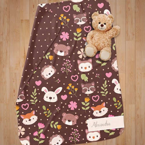Cute Personalized Woodland Animals Pattern Unisex Baby Blanket