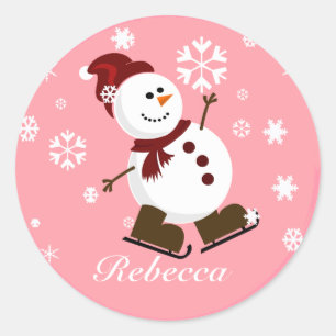 Cute Personalized Xmas Snowman Classic Round Sticker