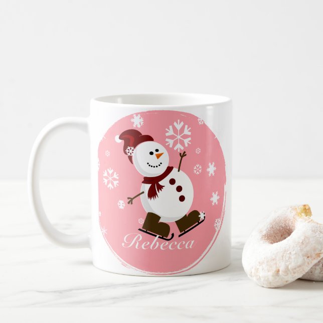 Cute Personalized Xmas Snowman Coffee Mug (With Donut)