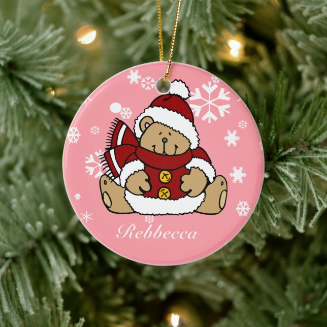 Cute Personalized Xmas Teddy Bear Ceramic Ornament (Tree)