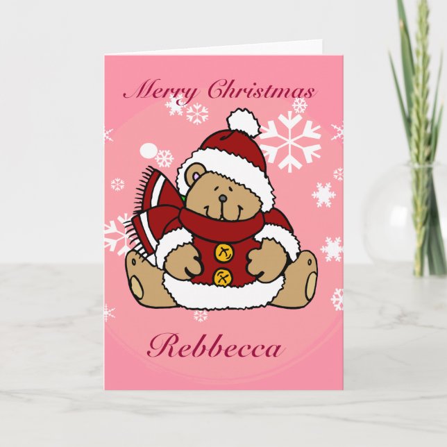 Cute Personalized Xmas Teddy Bear Holiday Card (Front)