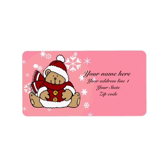 Cute Personalized Xmas Teddy Bear Label (Front)