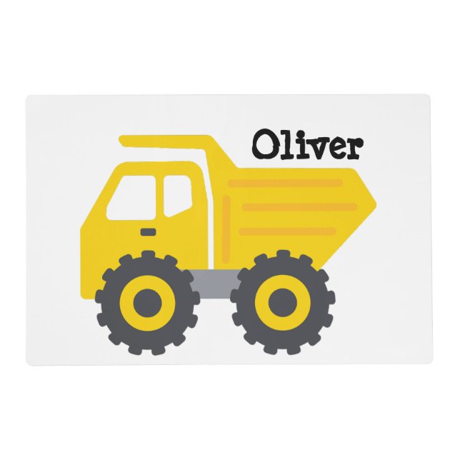 Cute Personalized Yellow Dump Truck Placemat (Front)