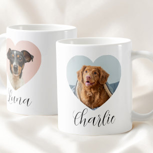 Cute Pet 2 Photo Heart Black Script Custom Dog Mom Coffee Mug